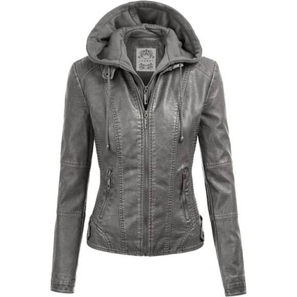 Faux Leather Jacket for Women Grey